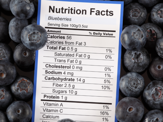 nutrition label surrounded by blueberries